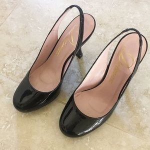 Delman Black Patent Heels Sz 5